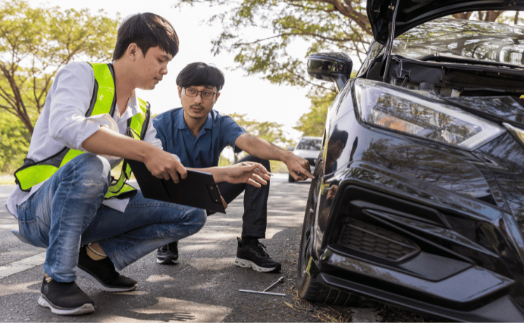 Technician helping a car owner to change tire during roadside assistance in Polk County – Fast help by Lakeland Car Towing & Roadside Assistance